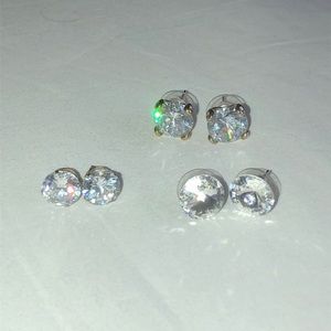 3 pairs of XL faux diamond studs